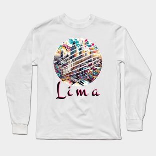 Lima Peru Artistic Watercolor Downtown Long Sleeve T-Shirt